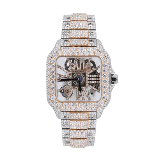 Dual Tone Skeleton Iced Out Moissanite Hip Hop Watch