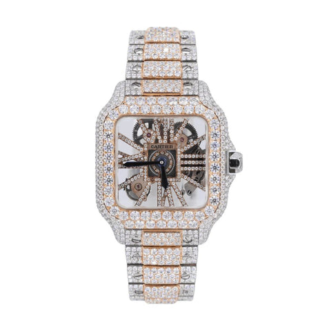 Dual Tone Skeleton Iced Out Moissanite Hip Hop Watch