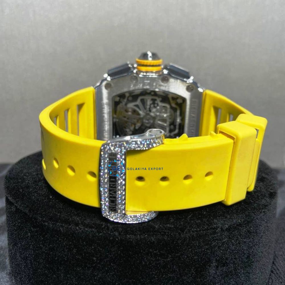 Yellow Rubber Strap Chrono Dial Moissanite Unique Style Watch