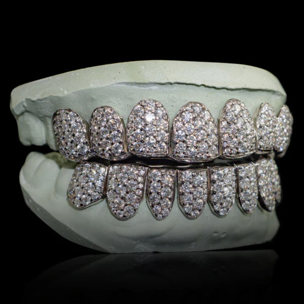 10k White Gold Iced Out 8 On 8 Moissanite Grillz