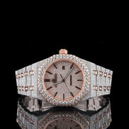 Rose & White Dual Tone Moissanite Hip Hop Men's Watch