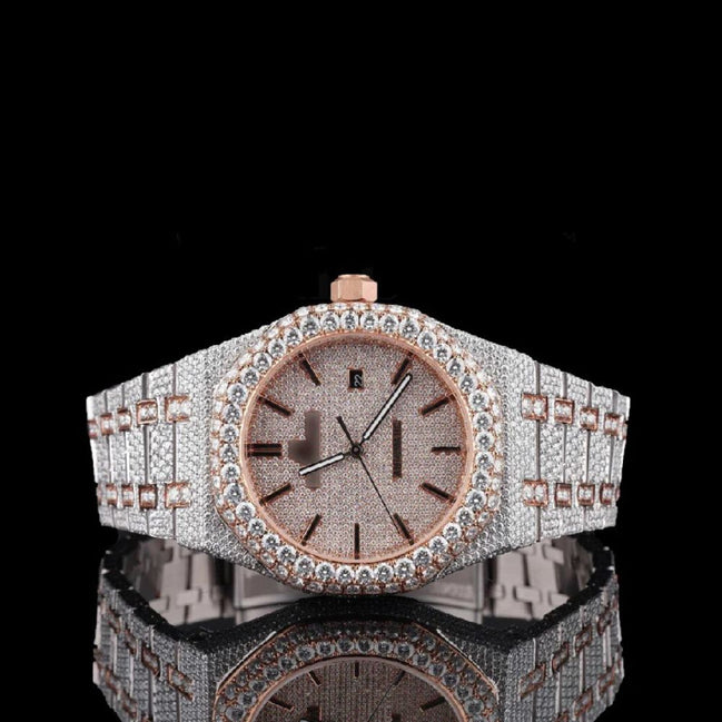 Rose & White Dual Tone Moissanite Hip Hop Men's Watch