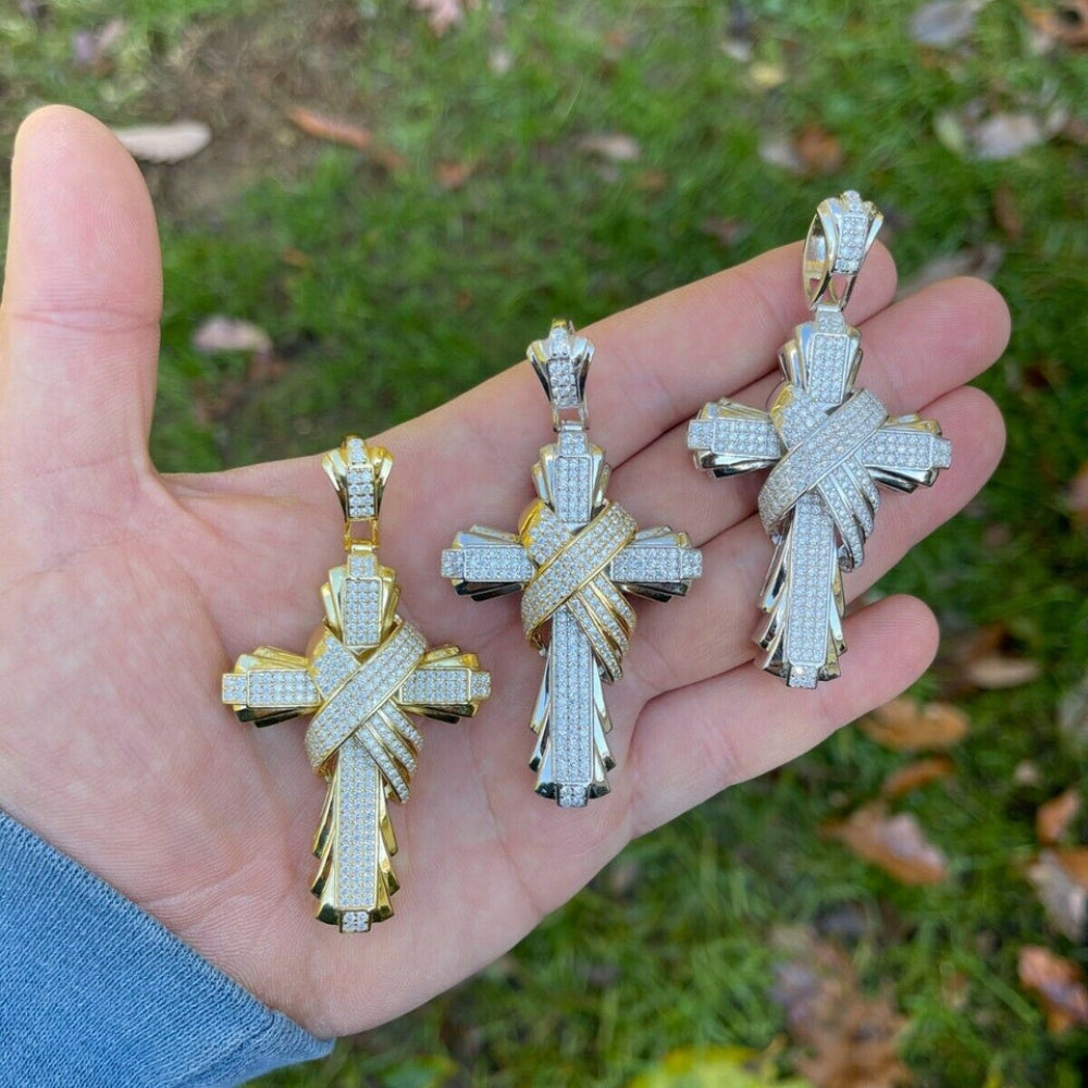 Hip Hop Iced Crossover Cross Moissanite Pendant