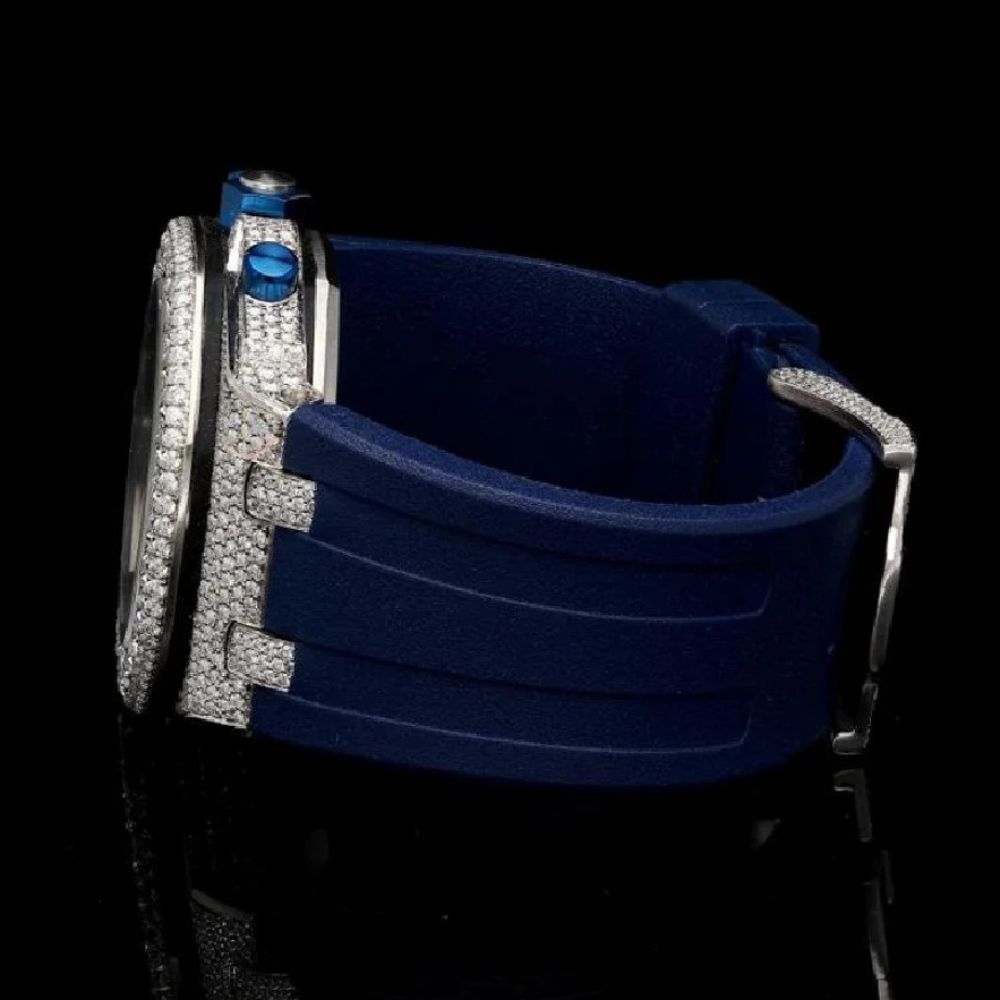 Chrono Dial Blue Rubber Strep Moissanite Watch