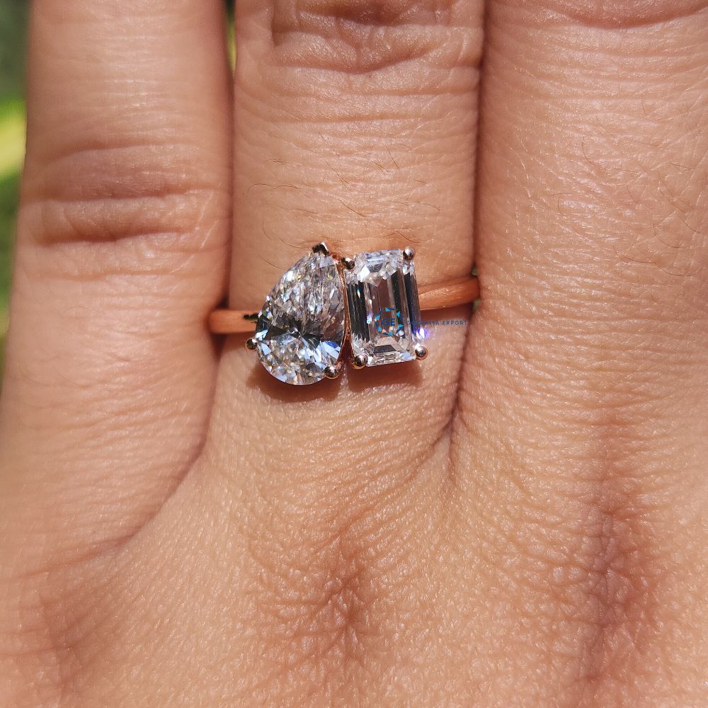 Pear & Emerald Cut Lab Grown Diamond Toi Et Moi Engagement Ring