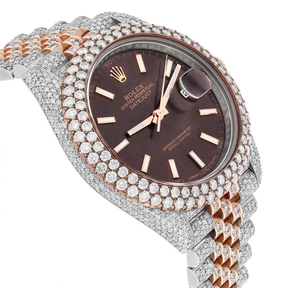 Dual Tone Brown Dial Datejust Iced Out Moissanite Watch