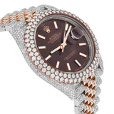 Dual Tone Brown Dial Datejust Iced Out Moissanite Watch
