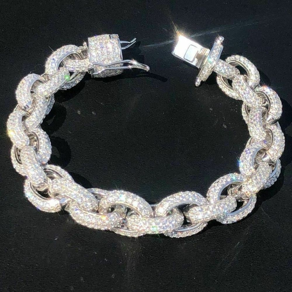 D Color Moissanite Chain Rolo Link Iced Hip Hop Bracelet