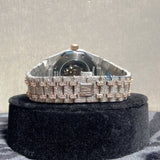 Rose & White Moissanite Handmade Skeleton Hip Hop Watch