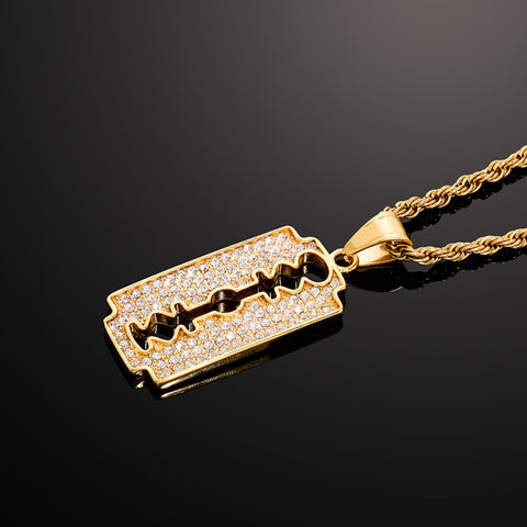 Hip Hop Razor Blade Moissanite Pendants Necklaces