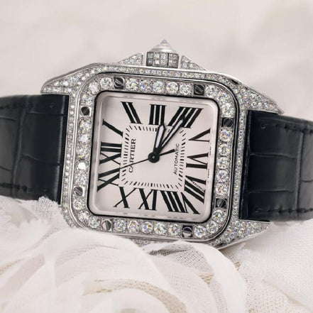 Black Lather Belt Moissanite Fancy Wrist Watch For Men's