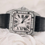 Black Lather Belt Moissanite Fancy Wrist Watch For Men's