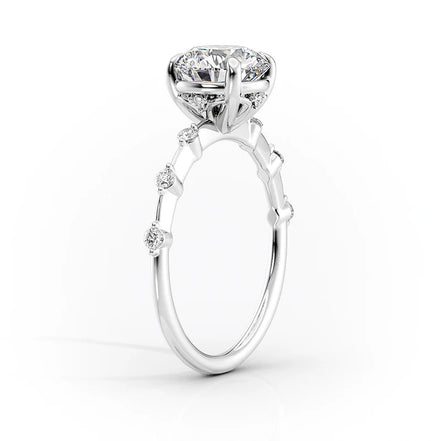 Hidden Accent Round Cut Moissanite  Wedding Proposal Ring