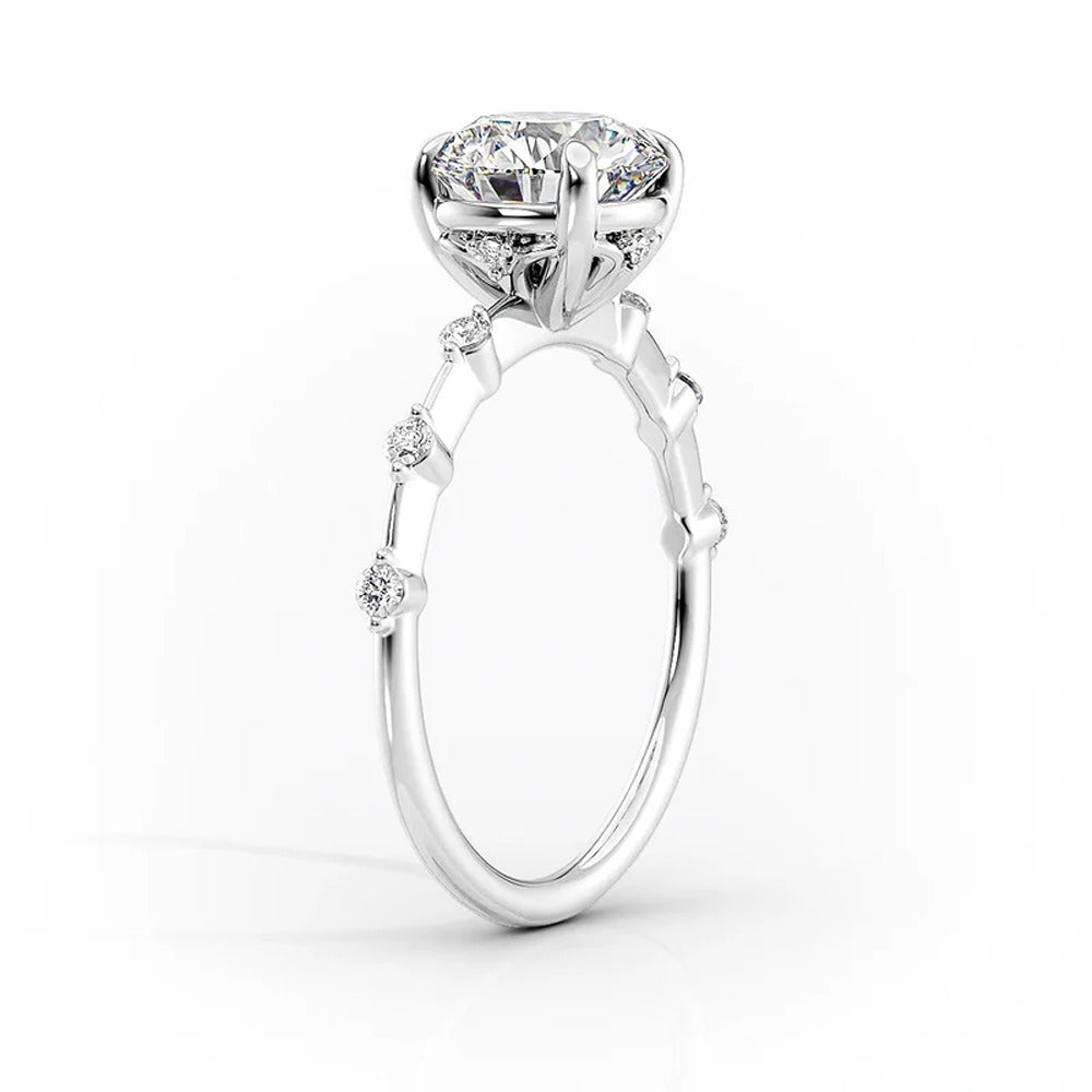 Cushion Cut Hidden Accent D Color Moissanite Wedding Ring