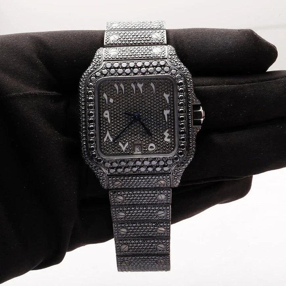 Automatic Movement Moissanite Full Black Watch For Him