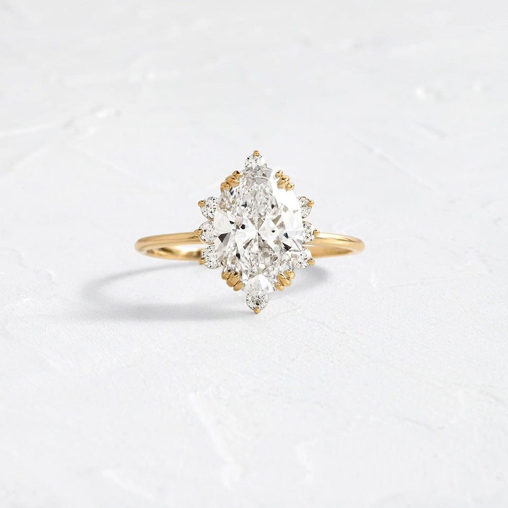 Oval Cut Floral Halo Moissanite Wedding Proposal Ring
