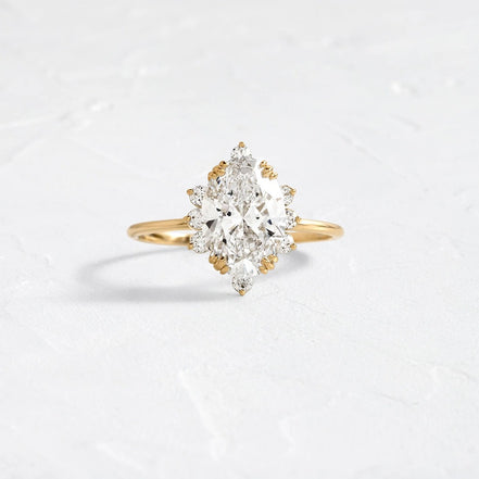 Oval Cut Floral Halo Moissanite Wedding Proposal Ring