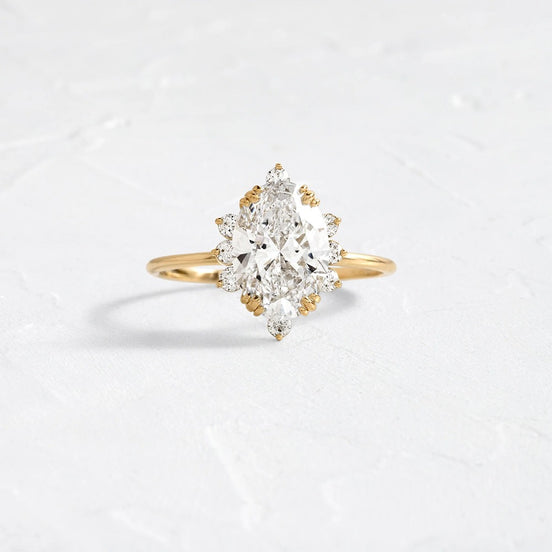 Oval Cut Floral Halo Moissanite Wedding Proposal Ring