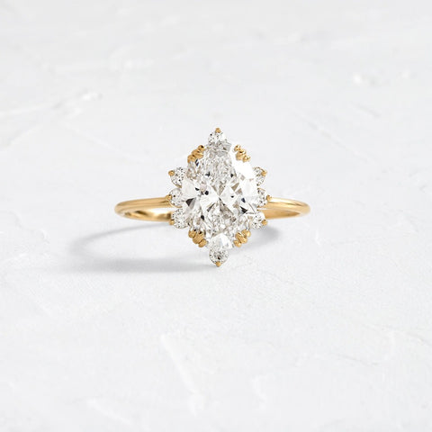 Oval Cut Floral Halo Moissanite Wedding Proposal Ring