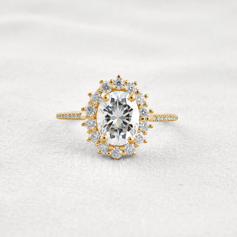 Halo & Pave Set Oval Cut Moissanite Wedding Proposal Ring