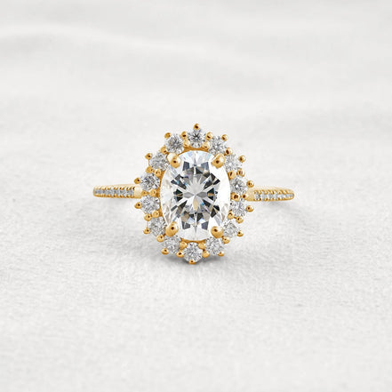 Halo & Pave Set Oval Cut Moissanite Wedding Proposal Ring