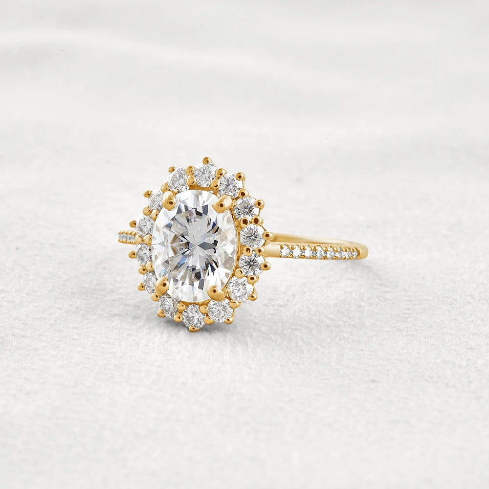 Halo & Pave Set Oval Cut Moissanite Wedding Proposal Ring