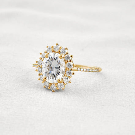 Halo & Pave Set Oval Cut Moissanite Wedding Proposal Ring