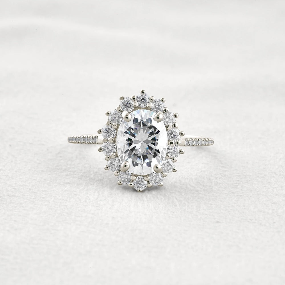 Halo & Pave Set Oval Cut Moissanite Wedding Proposal Ring