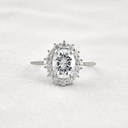 Halo & Pave Set Oval Cut Moissanite Wedding Proposal Ring