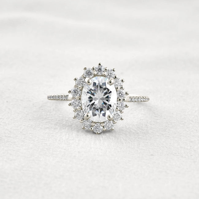 Halo & Pave Set Oval Cut Moissanite Wedding Proposal Ring