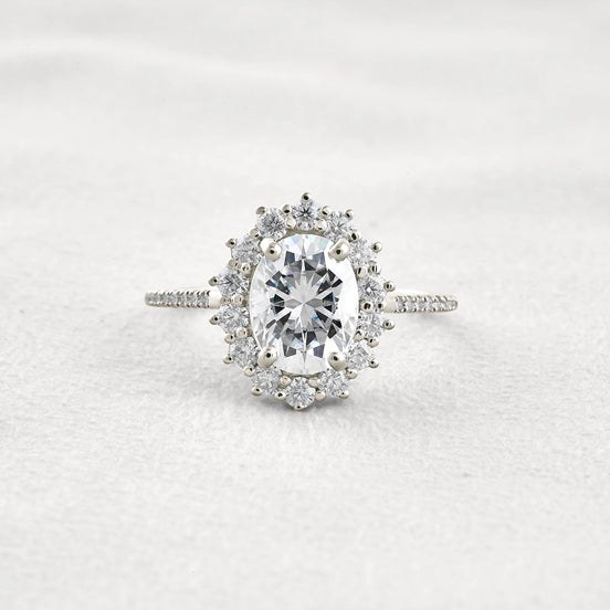 Halo & Pave Set Oval Cut Moissanite Wedding Proposal Ring