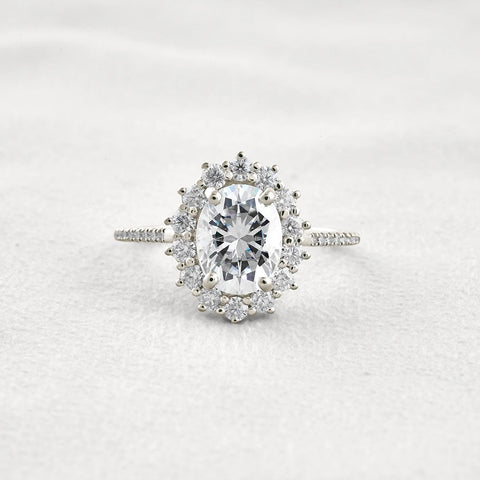 Halo & Pave Set Oval Cut Moissanite Wedding Proposal Ring
