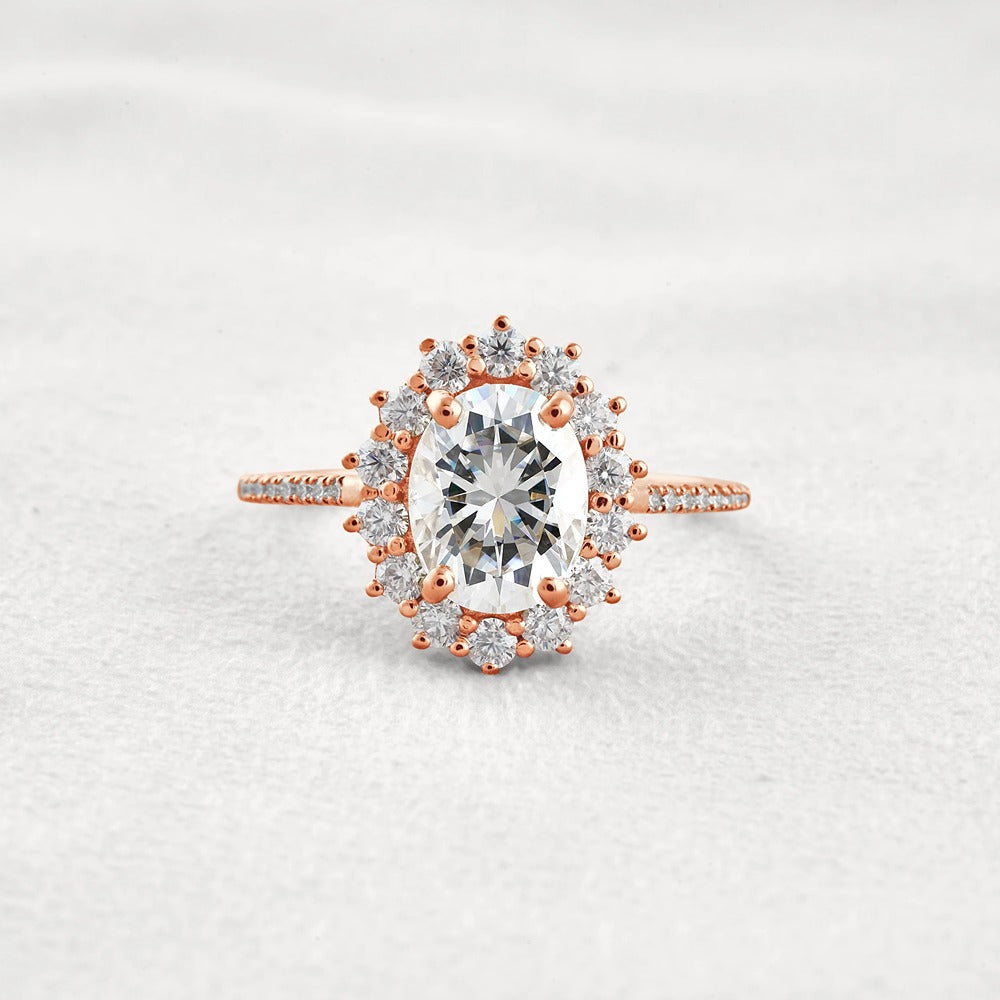 Halo & Pave Set Oval Cut Moissanite Wedding Proposal Ring