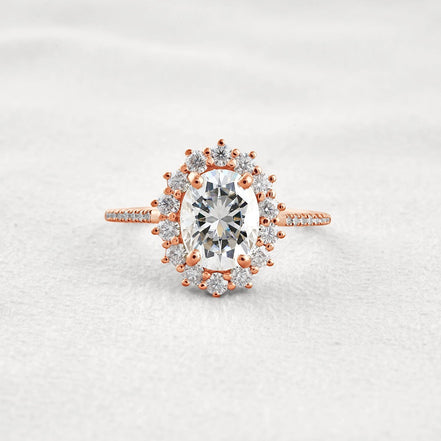 Halo & Pave Set Oval Cut Moissanite Wedding Proposal Ring