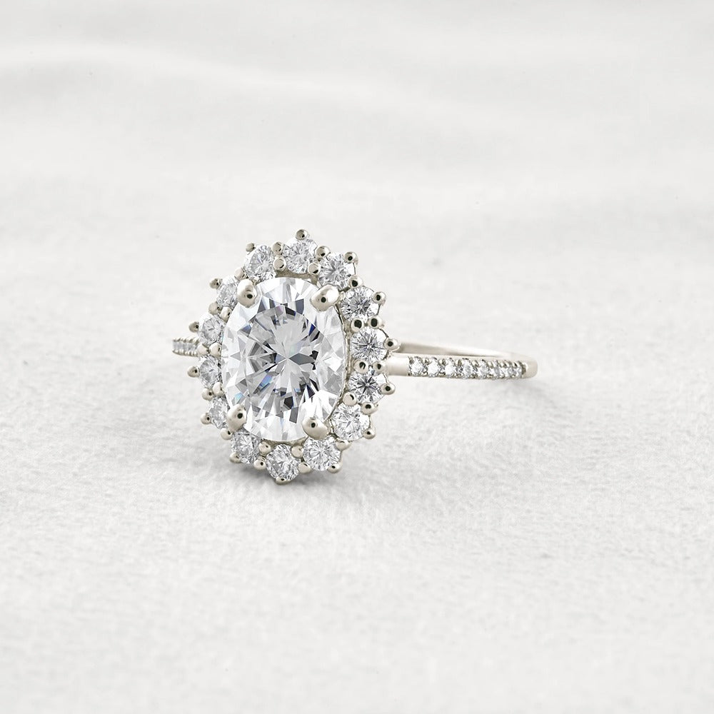 Halo & Pave Set Oval Cut Moissanite Wedding Proposal Ring