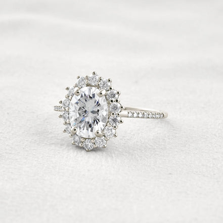 Halo & Pave Set Oval Cut Moissanite Wedding Proposal Ring