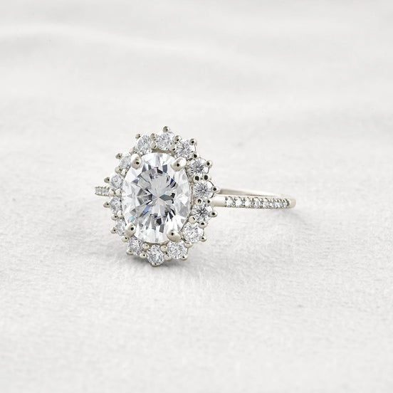 Halo & Pave Set Oval Cut Moissanite Wedding Proposal Ring