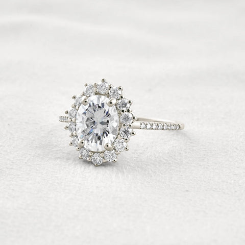 Halo & Pave Set Oval Cut Moissanite Wedding Proposal Ring