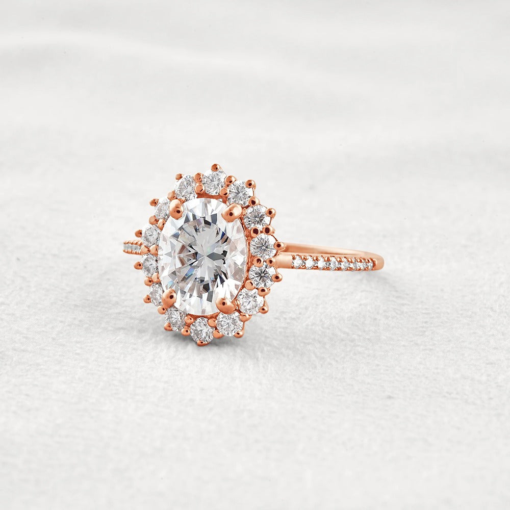 Halo & Pave Set Oval Cut Moissanite Wedding Proposal Ring