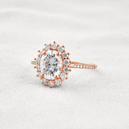 Halo & Pave Set Oval Cut Moissanite Wedding Proposal Ring