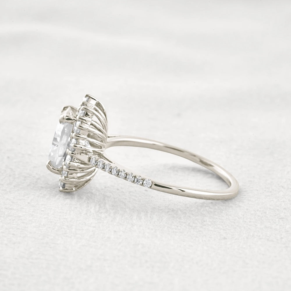 Halo & Pave Set Oval Cut Moissanite Wedding Proposal Ring