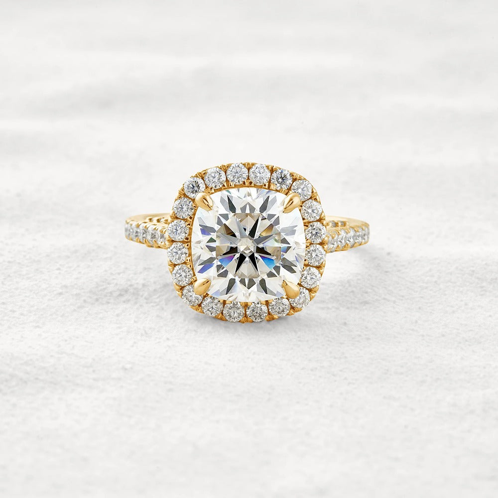 Cushion Cut Hidden Accent Moissanite Diamond Engagement Ring