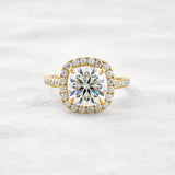 Cushion Cut Hidden Accent Moissanite Diamond Engagement Ring