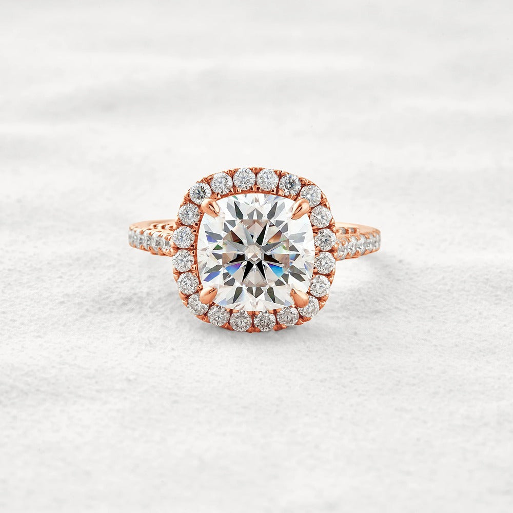 Cushion Cut Hidden Accent Moissanite Diamond Engagement Ring
