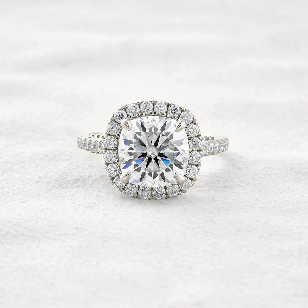 Cushion Cut Hidden Accent Moissanite Diamond Engagement Ring