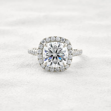 Cushion Cut Hidden Accent Moissanite Diamond Engagement Ring