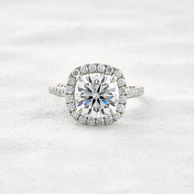 Cushion Cut Hidden Accent Moissanite Diamond Engagement Ring