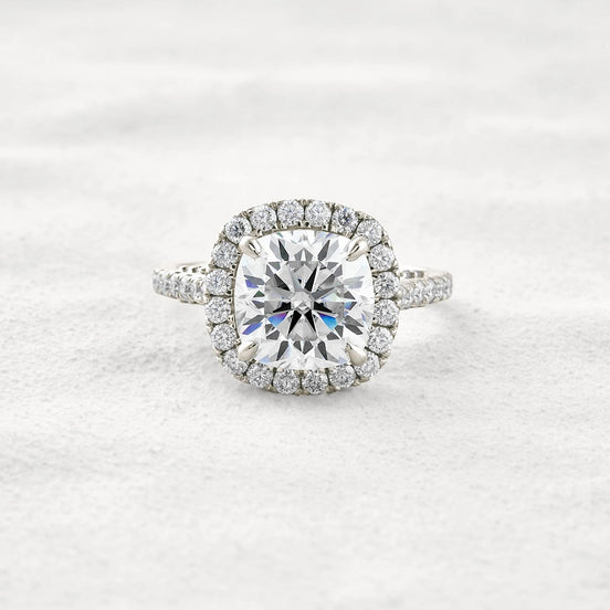 Cushion Cut Hidden Accent Moissanite Diamond Engagement Ring