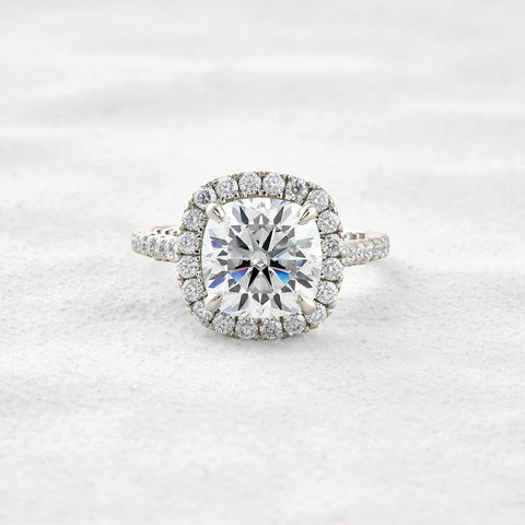 Cushion Cut Hidden Accent Moissanite Diamond Engagement Ring