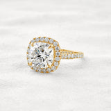 Cushion Cut Hidden Accent Moissanite Diamond Engagement Ring